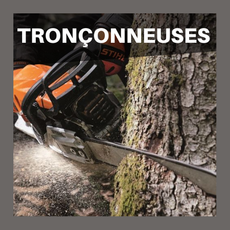 tronçonneuse en utilisation sur un arbre